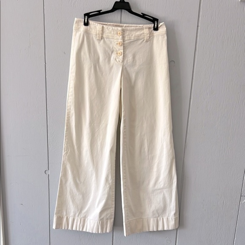 Sundance off white button fly cotton stretch twill wide leg pants size 2 petite